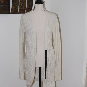 Rachel Roy, tan cardigan black snap button sweater .....